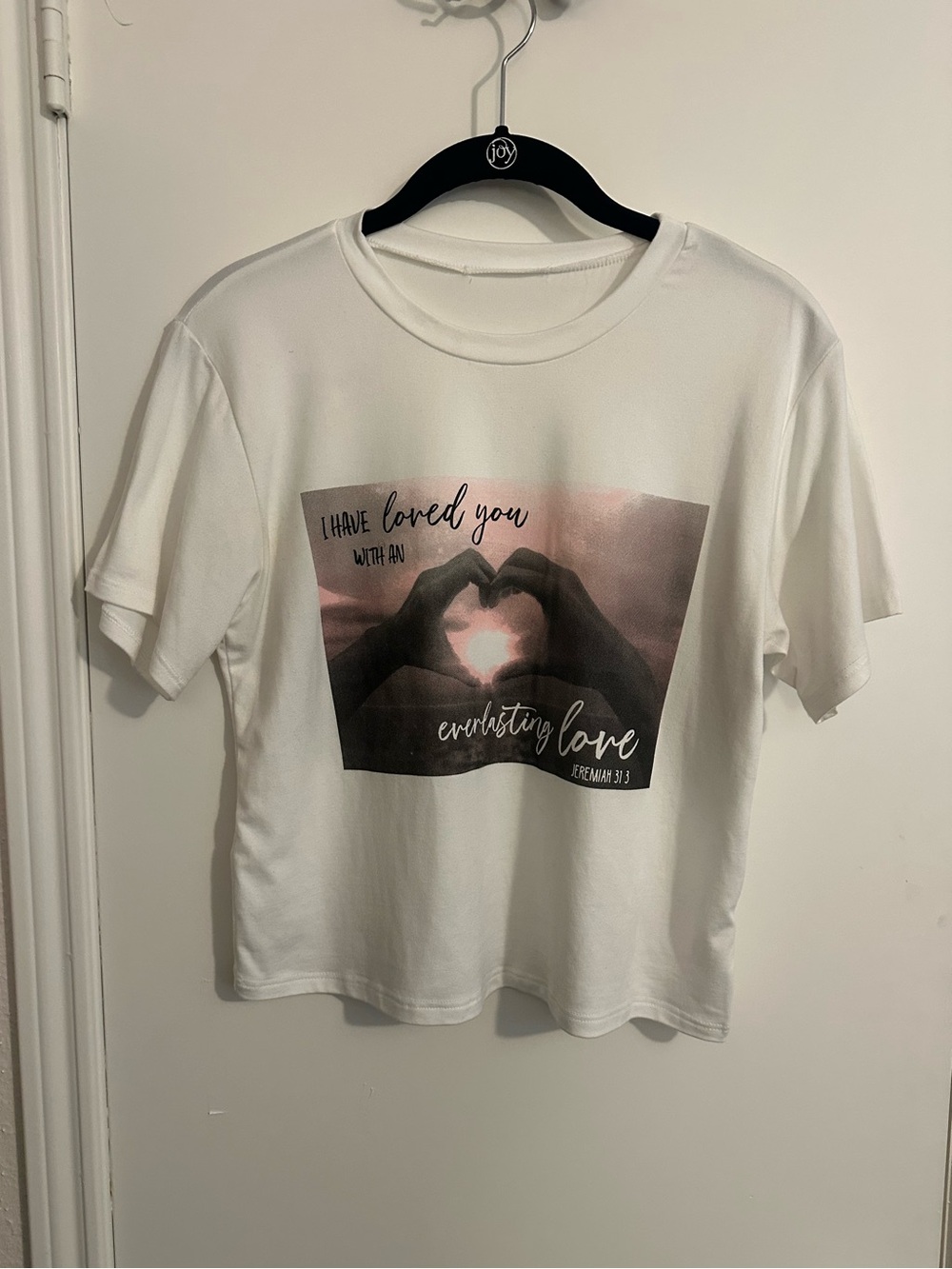 White Graphic Short-Sleeve Tee with Heart Photo Print. Never worn